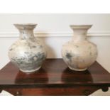 Pair of Oriental style glazed terracotta vases.