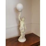 Resin table lamp in the form of a cherub.