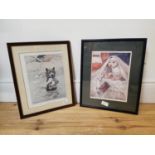 Two framed coloured Novelty prints.