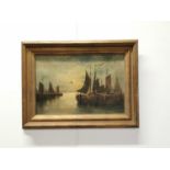 19th. C. Oil on Canvas Harbour Scene