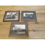 Three framed black and white pictures.