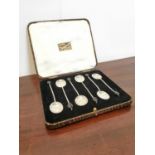 Set of six Art Deco English silver teaspoons.