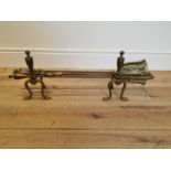 Set of Edwardian brass fire irons and dogs.