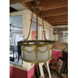 Gilded brass hanging hall lantern.