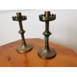 Pair of 19th C. brass candle sticks.