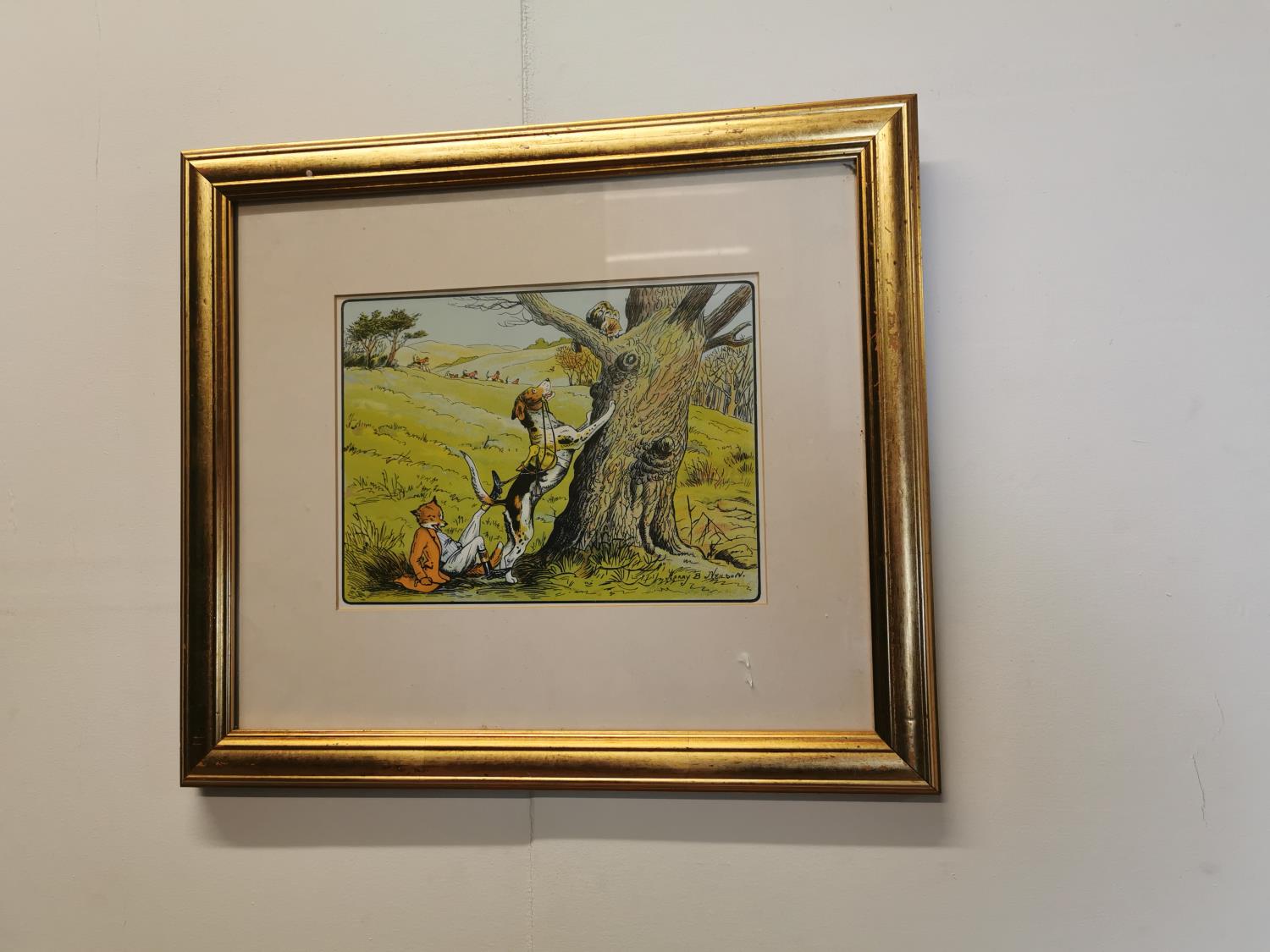 Coloured print Hunting scene by Harry B Nelson.