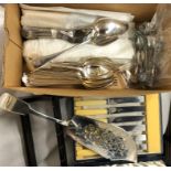 CASED SET OF WALKER & HALL SHEFFIELD PLATED BUTTER KNIVES, VARIOUS EPNS CUTLERY, AN EPNS FISH SLICE,