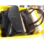 BOX OF CLUTCH PURSES AND HANDBAGS