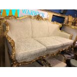 HEAVILY CARVED FRENCH BAROQUE STYLE GILTWOOD THREE PIECE LOUNGE SUITE