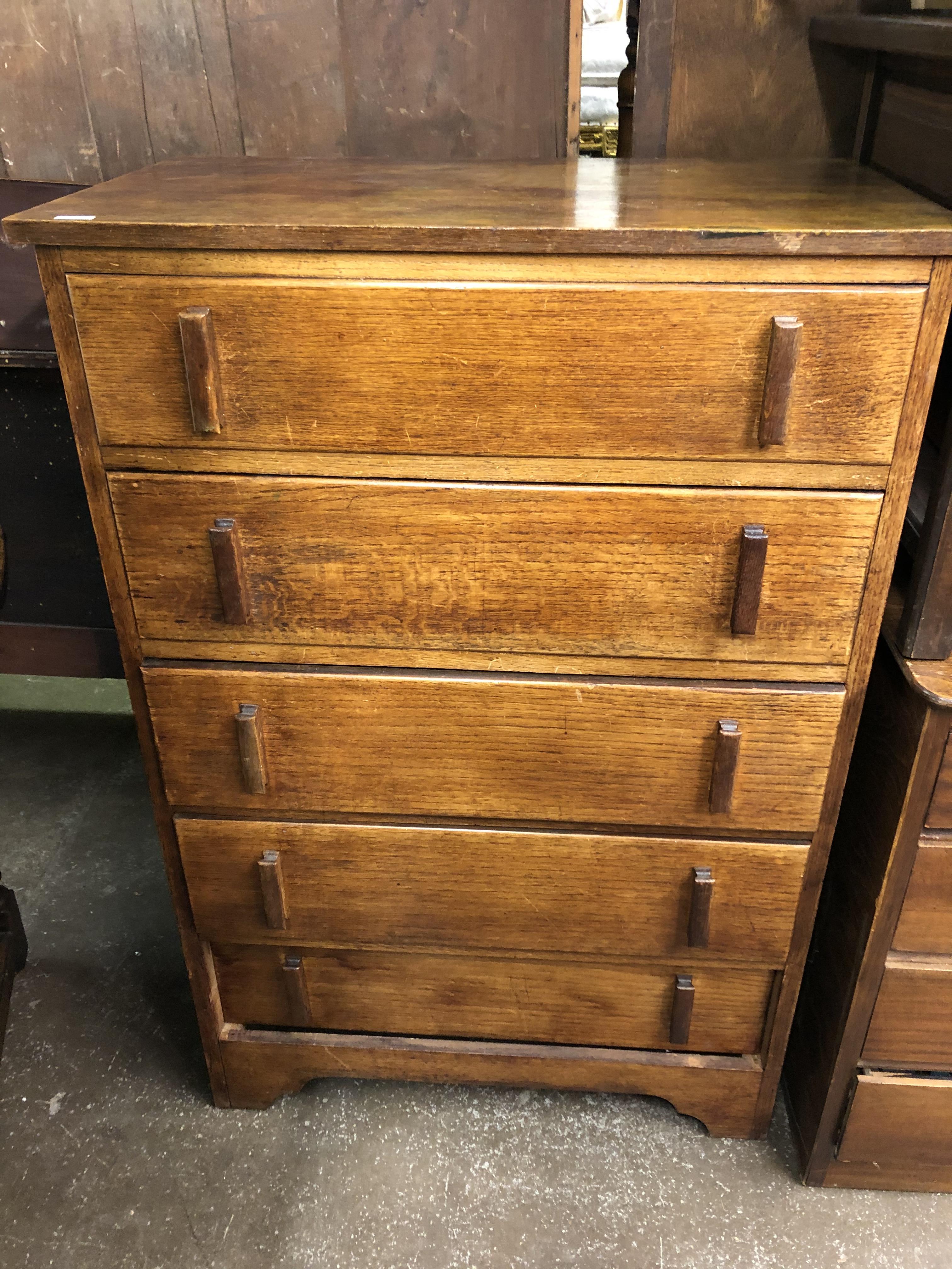 OAK FIVE DRAWER DRESSING CHEST WITH LIFT-UP MIRRORED LID