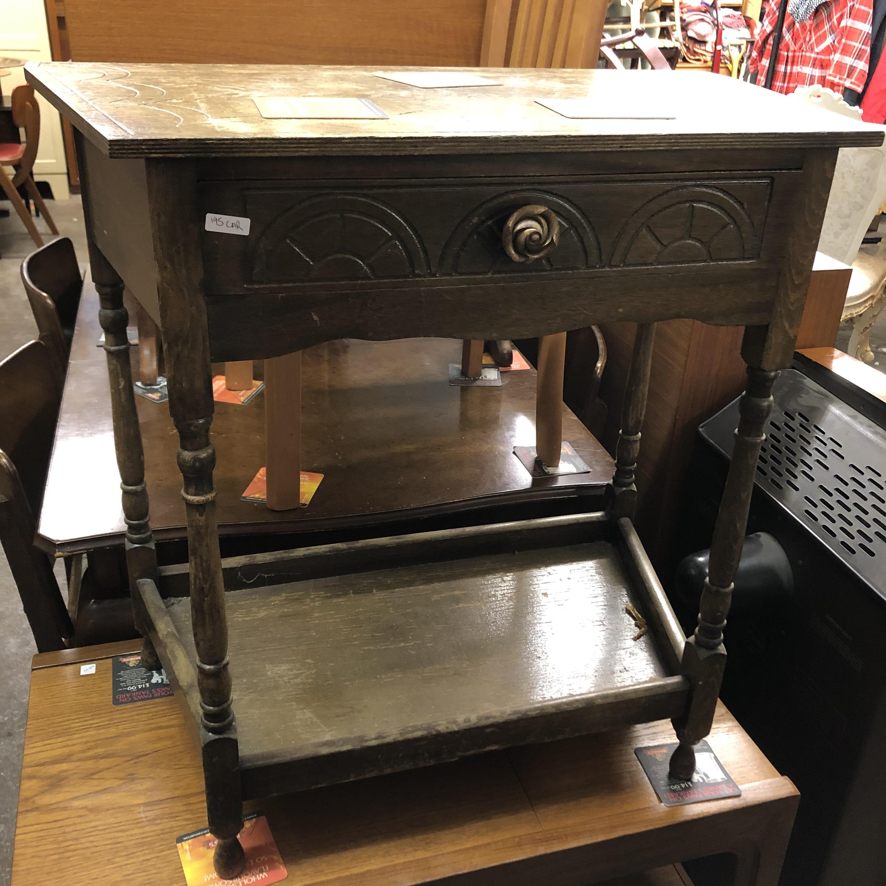 OAK CARVED SIDE TABLE WITH DRAWER - Image 2 of 3