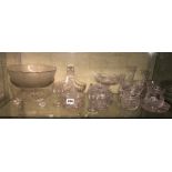 SHELF OF CUT AND PRESSED GLASSWARES, PRESERVE POTS,