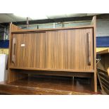 TEAK EFFECT SLIDING DOOR LP STORAGE CUPBOARD CONTAINING VINYL LPS