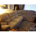 BEIGE FABRIC SECTIONAL CORNER SOFA WITH RECLINING END SEATS