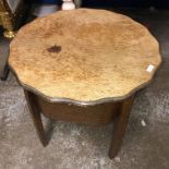 OAK PIE CRUST EDGED NEEDLEWORK TABLE