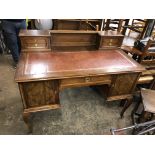 GERMAN WALNUT PARQUETRY KNEEHOLE DESK WITH RED LEATHER SCIVER