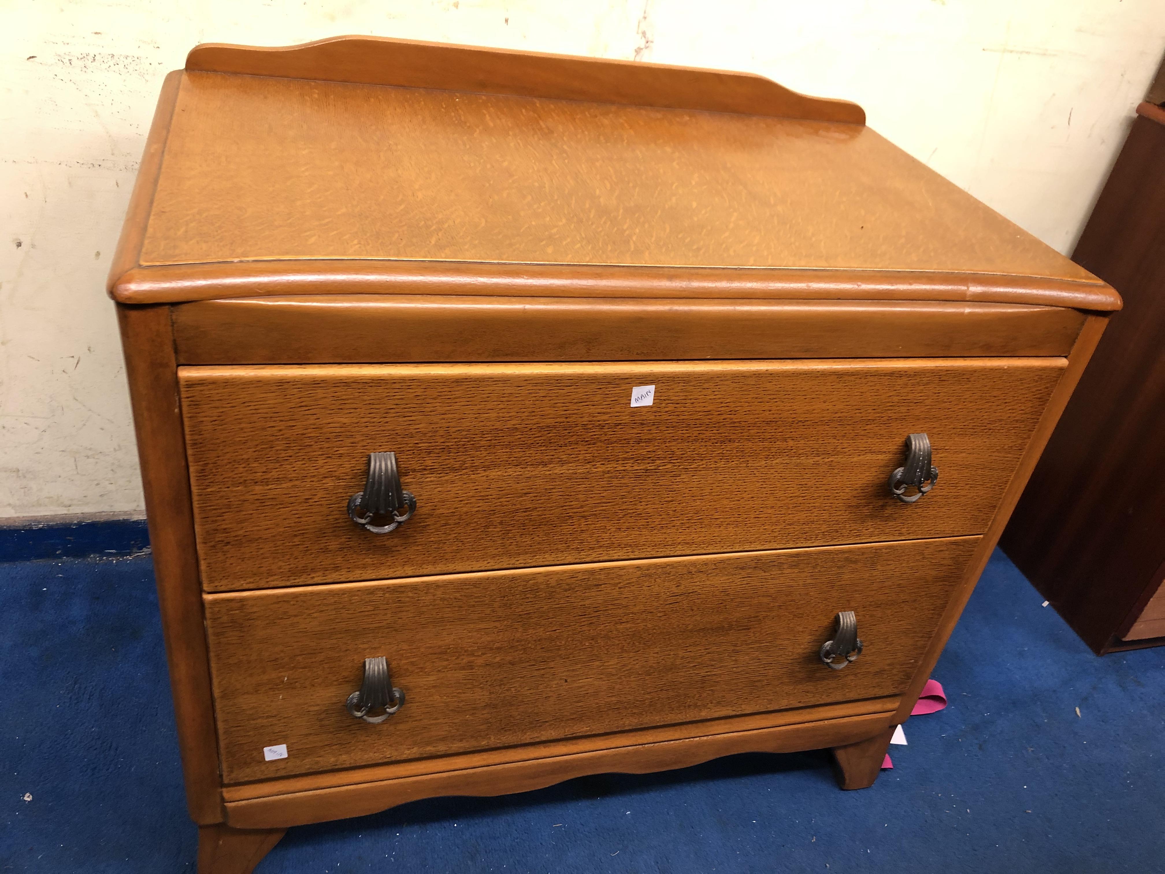 OAK PLY TWO DRAWER CHEST AND BEDSIDE CUPBOARD