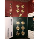 LIMITED EDITION 24CT GOLD PLATED HOUSE OF TUDOR MEDALS AND HOUSE OF HANOVER MEDALS