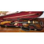 CASED VIOLIN AND BOW, GERMAN BEARS LABEL,