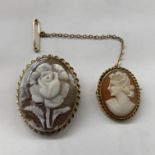 TWO 9CT GOLD CAMEO BROOCHES 12.