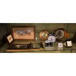 SELECTION OF ALARM CLOCKS AND CASH'S WOVEN SILK PICTURES