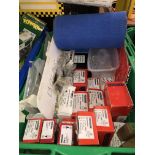 BOX CONTAINING VARIOUS IRONMONGERY, QUICKSILVER DECKING SCREWS,