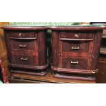 PAIR OF POLISHED SIMULATED WALNUT THREE DRAWER BEDSIDE CHESTS