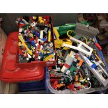 FOUR CONTAINERS OF VARIOUS LEGO BUILDING CONSTRUCTION SETS