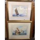 WATERCOLOUR OF A YACHT AT SEA BY JACK ELLIOTT F/G AND ONE OTHER OF BOATS IN VENICE F/G
