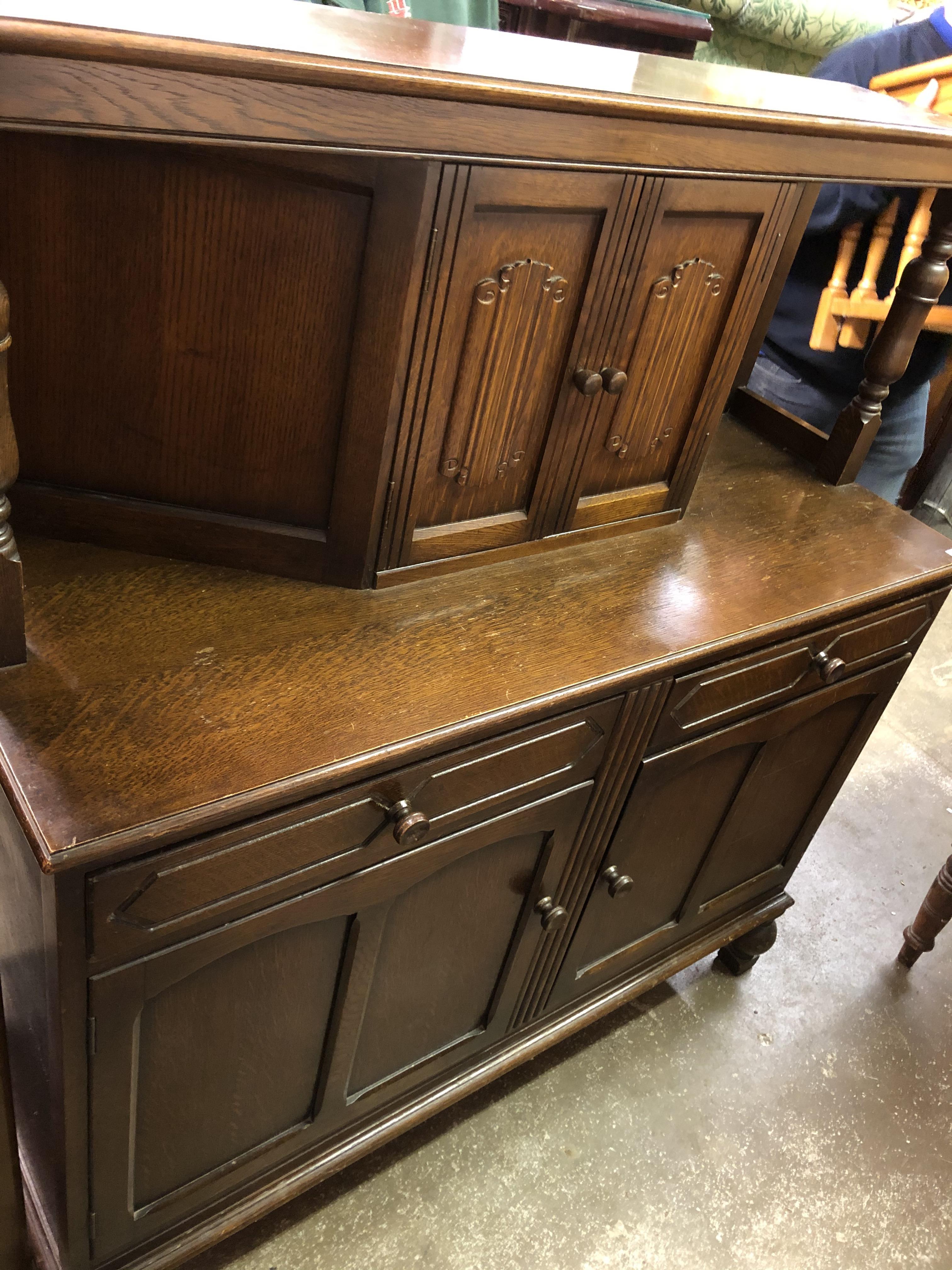 OAK LINENFOLD CARVED COURT CUPBOARD