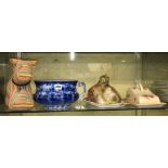 FLO BLUE CHAMBER POT AND TWO VICTORIAN CHEESE WEDGES