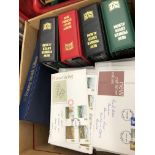 FILE BOX OF WORLD COLLECTION OF FIRST DAY COVERS AND ALBUMS OF WORLD STAMPS