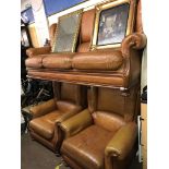 BROWN LEATHER show frame THREE PIECE SUITE