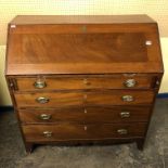 GEORGE III MAHOGANY BUREAU ON SPLAY BRACKET FEET