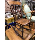 19TH CENTURY BEECH SLAT BACK ROCKING CHAIR