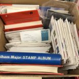 BOX OF STAMP RELATED ALBUMS,