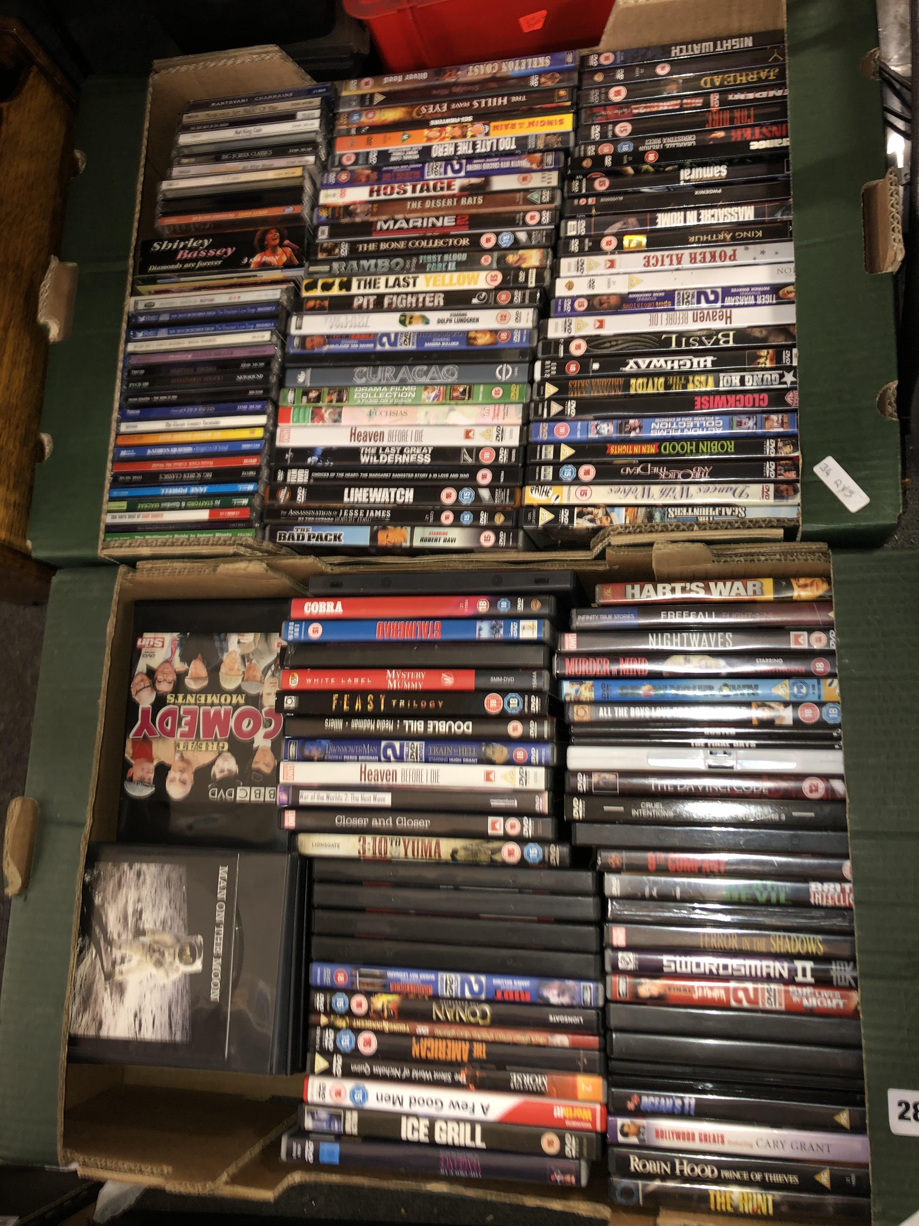 TWO CARTONS OF DVDS AND SOME CDS