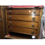 EDWARDIAN MAHOGANY AND CHEQUER STRUNG INLAID FOUR DRAWER CHEST 78CM H X 89CM W X 47CM D