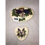 MOORCROFT OVAL TRINKET BOX AND COVER AND A HEART SHAPED TRINKET BOX AND COVER