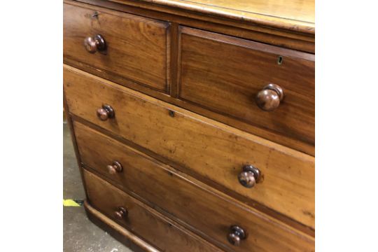 VICTORIAN MAHOGANY VENEER CHEST FITTED WITH THREE SHALLOW DRAWERS OVER TWO LARGER DRAWERS WITH - Image 2 of 2