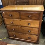 VICTORIAN MAHOGANY VENEER CHEST FITTED WITH THREE SHALLOW DRAWERS OVER TWO LARGER DRAWERS WITH