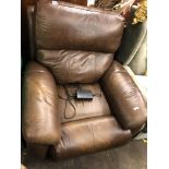 BROWN LEATHER ELECTRIC RECLINING ARMCHAIR