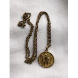 9CT GOLD ST CHRISTOPHER PENDANT ON A FLAT LINK CHAIN 4.