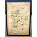 PEN AND INK MAP OF IRELAND CIRCA 1936 25CM X 36CM