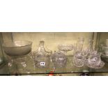 SHELF OF CUT AND PRESSED GLASSWARES, PRESERVE POTS,