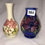 MOORCROFT ANEMONE PATTERNED SQUAT BALUSTER VASE AND ANOTHER MOORCROFT TAPERED VASE