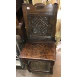 17TH CENTURY STYLE OAK JOINED CHAIR WITH A LOZENGE CARVED PANEL BACK