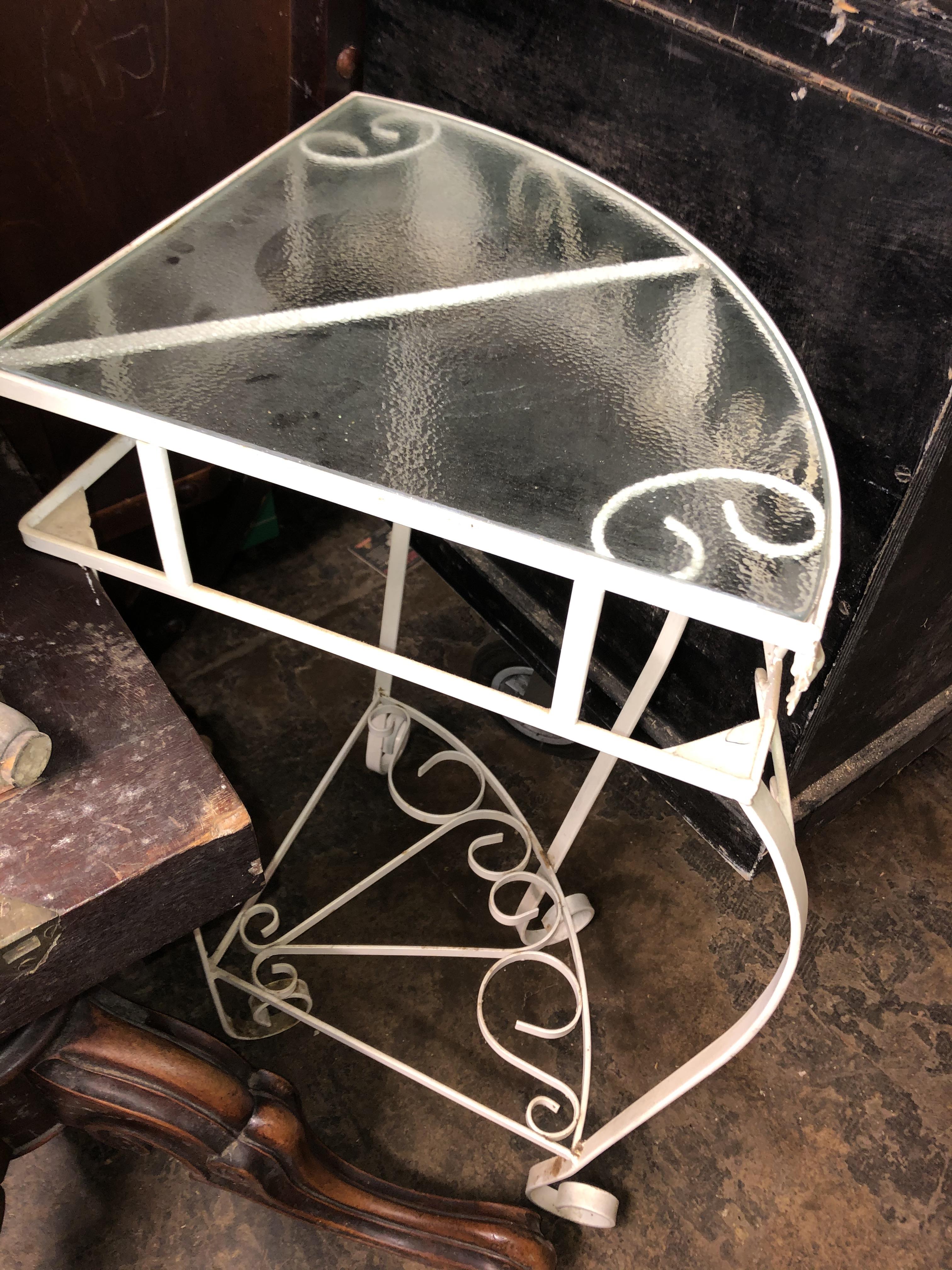 WROUGHT IRON QUADRANT GLASS TOPPED HALL TABLE AND MATCHING MIRROR - Image 2 of 2