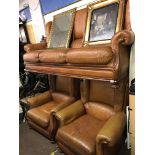 BROWN LEATHER SHOW FRAME THREE PIECE SUITE