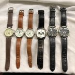 SIX BERGE AND BREEZE QUARTZ GENTLEMAN'S WRIST WATCHES IN BLACK AND BROWN LEATHER STRAPS